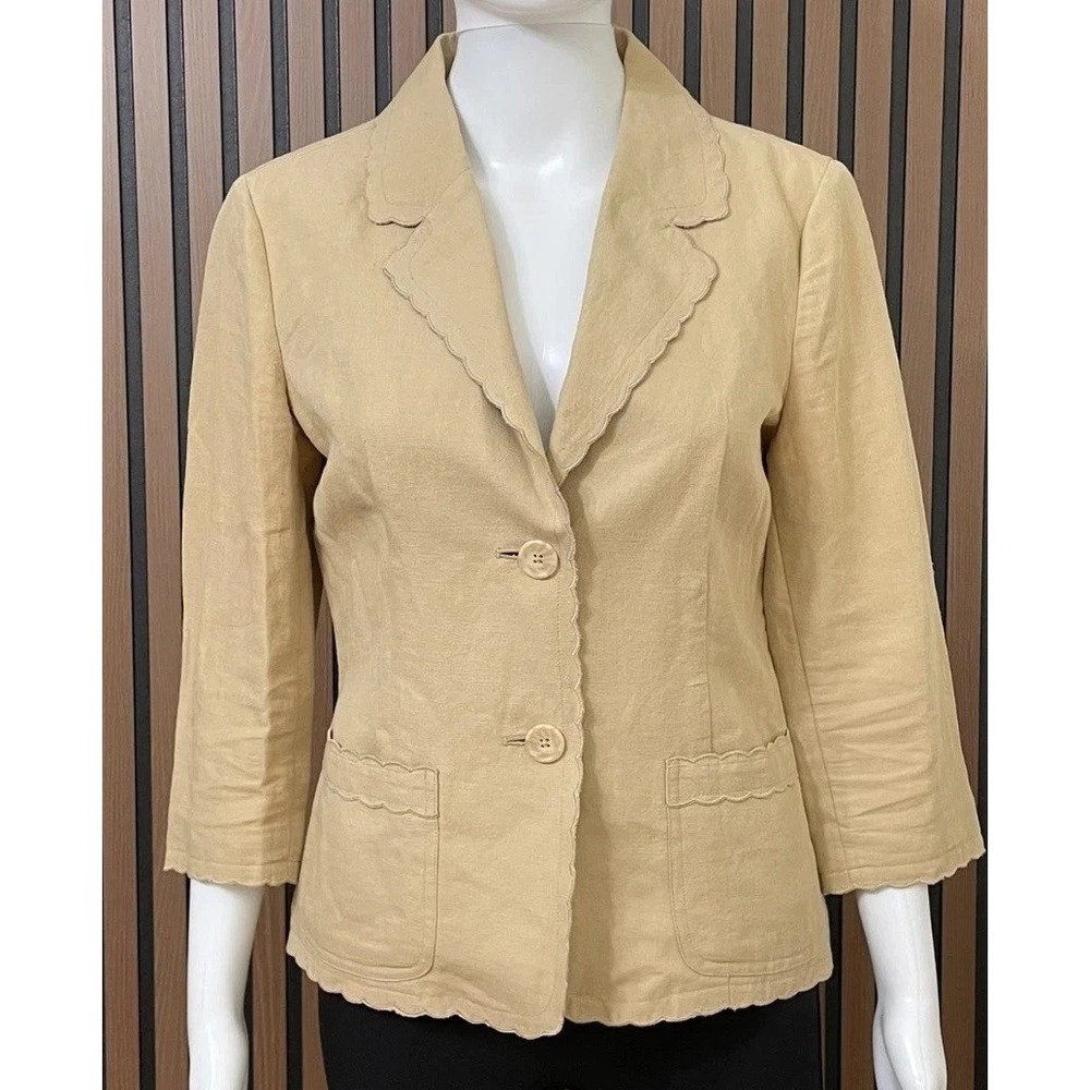 Harold's Women's 8 Brown Blazer Linen Coat Notch Lapel Single-Breasted Business